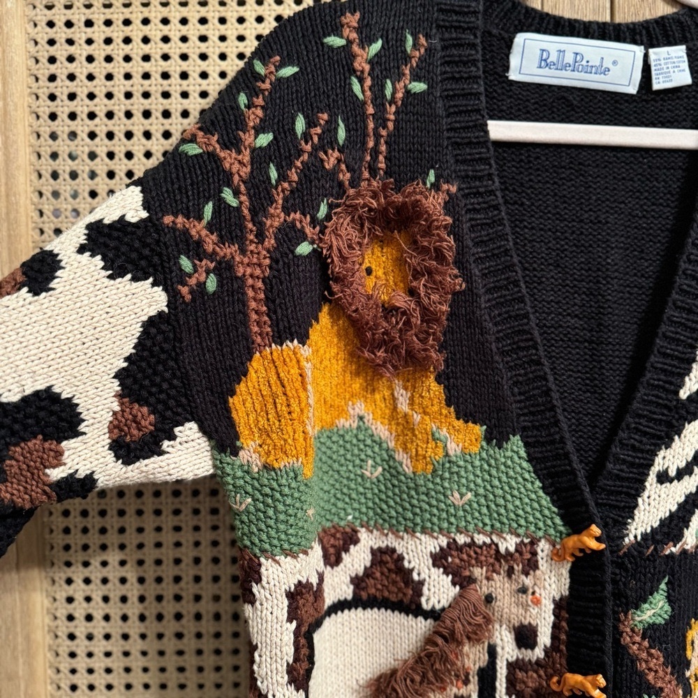 Vintage BELLE POINTE  LION King Animals Jungle Zoo  Sweater Cardigan  Size L - Picture 5 of 14